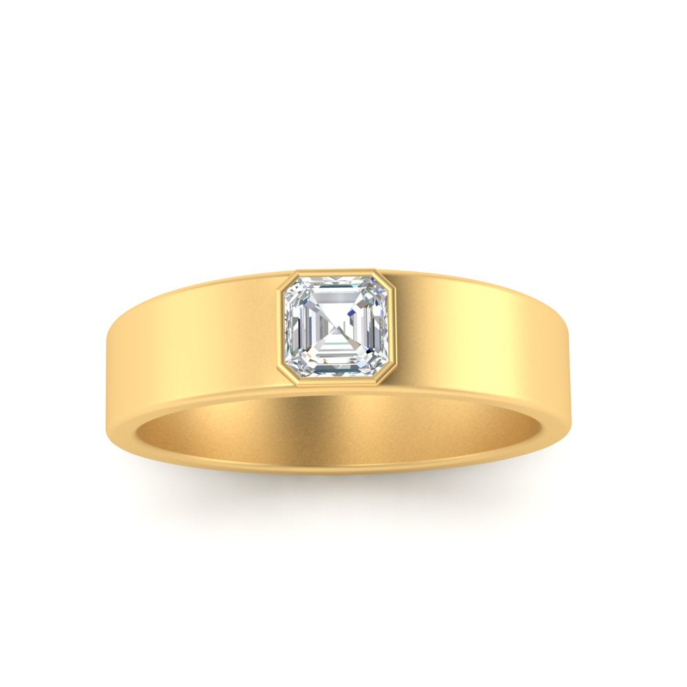 men’s asscher cut solitaire diamond wedding ring | bezel set modern design
