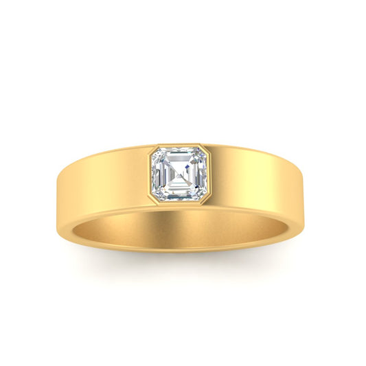 Men’s Asscher Cut Solitaire Diamond Wedding Ring | Bezel Set Modern Design