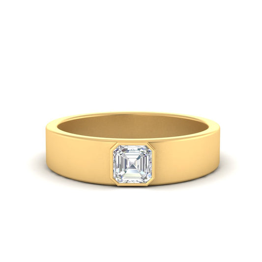 Men’s Asscher Cut Solitaire Diamond Wedding Ring | Bezel Set Modern Design