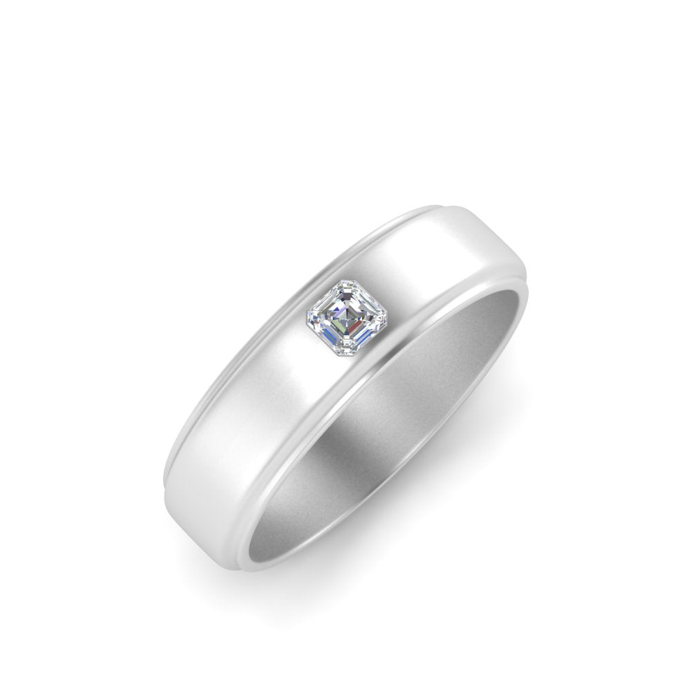 men’s asscher cut solitaire diamond band | classic wide setting