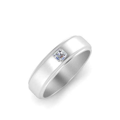 Men’s Asscher Cut Solitaire Diamond Band | Classic Wide Setting