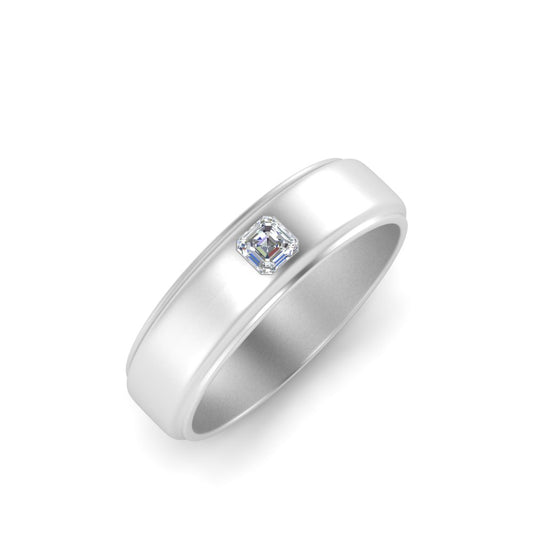 Men’s Asscher Cut Solitaire Diamond Band | Classic Wide Setting