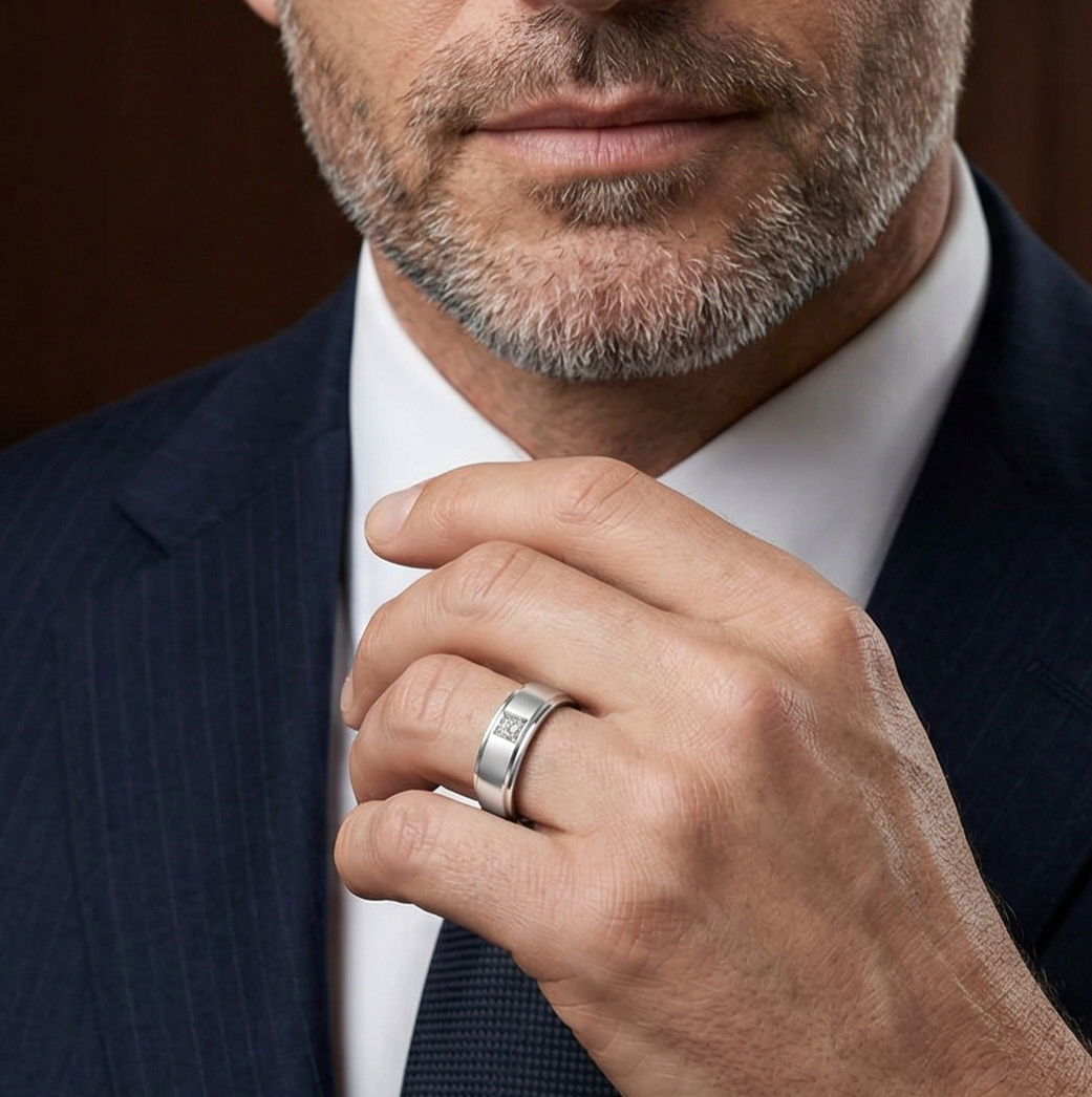 men’s princess cut solitaire diamond band | classic minimal setting
