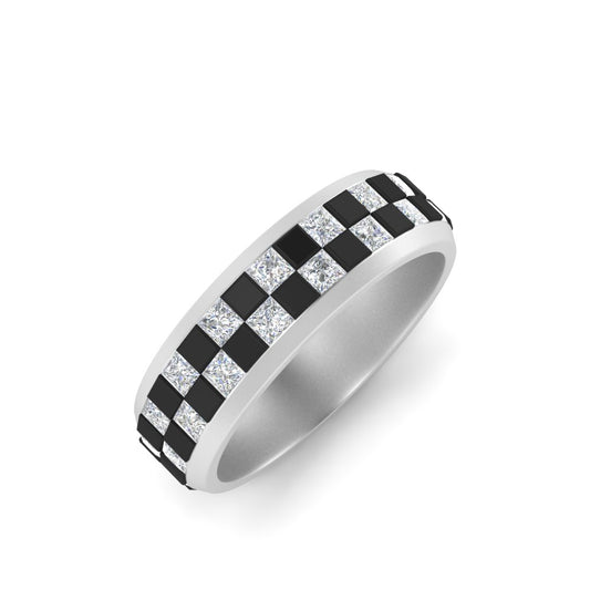 Men’s Black and White Diamond Band | Princess Cut Contrast Design