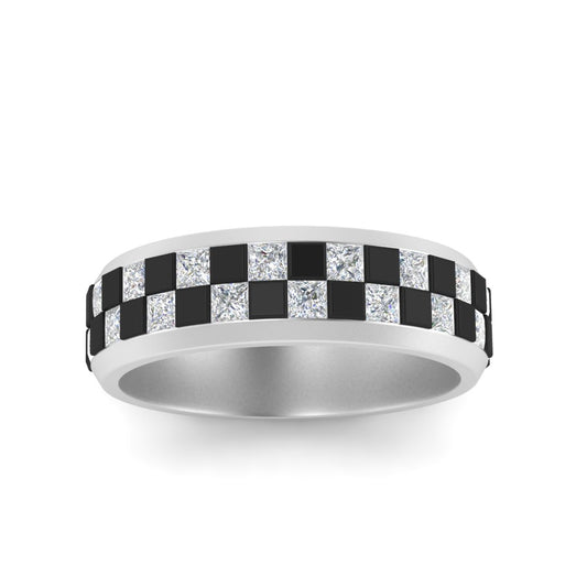 Men’s Black and White Diamond Band | Princess Cut Contrast Design