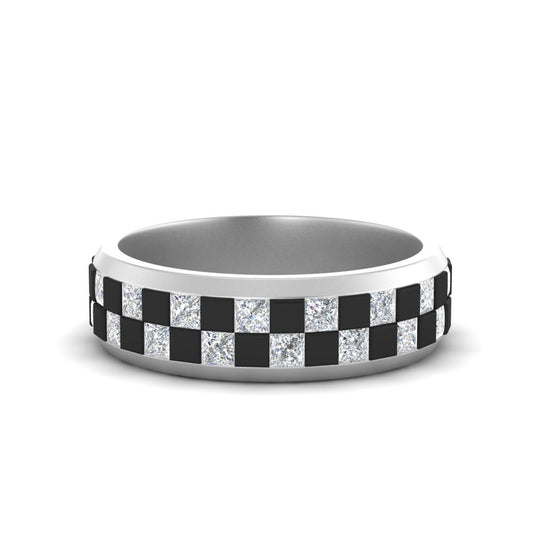 Men’s Black and White Diamond Band | Princess Cut Contrast Design