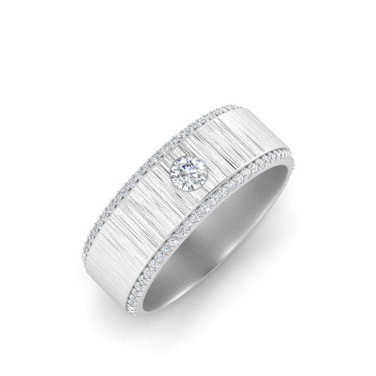 Men’s Round Solitaire Diamond Band | Brushed Finish Classic Design