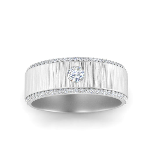 Men’s Round Solitaire Diamond Band | Brushed Finish Classic Design
