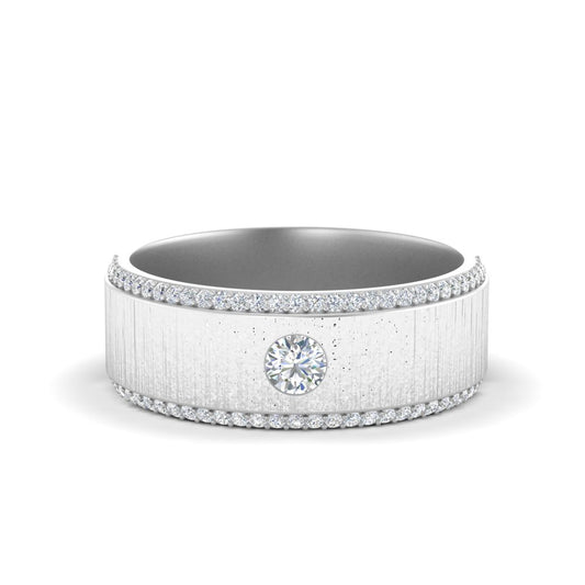 Men’s Round Solitaire Diamond Band | Brushed Finish Classic Design