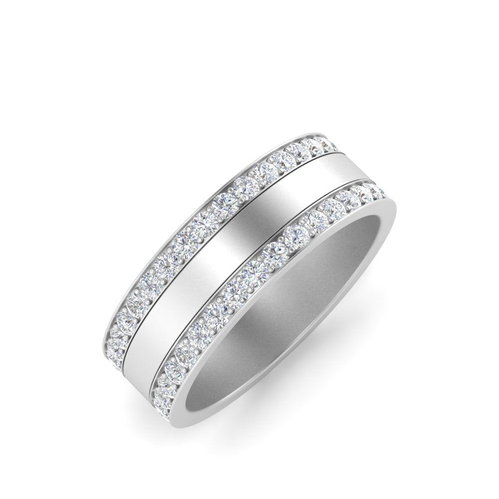men’s double channel round diamond band | wide multi row design