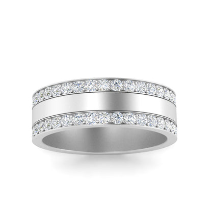 Men’s Double Channel Round Diamond Band | Wide Multi Row Design