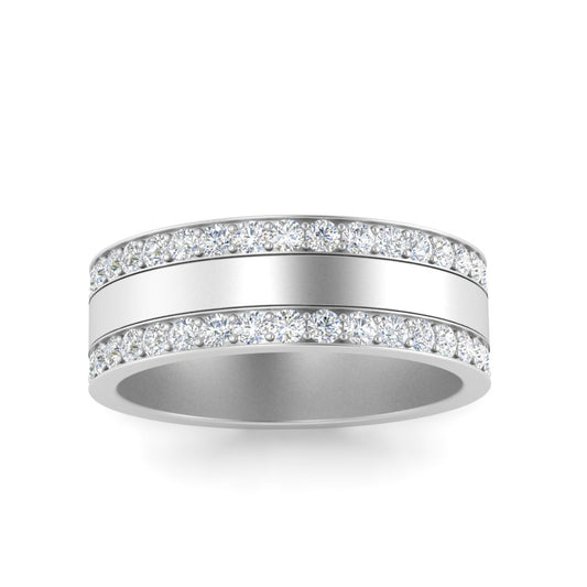 Men’s Double Channel Round Diamond Band | Wide Multi Row Design