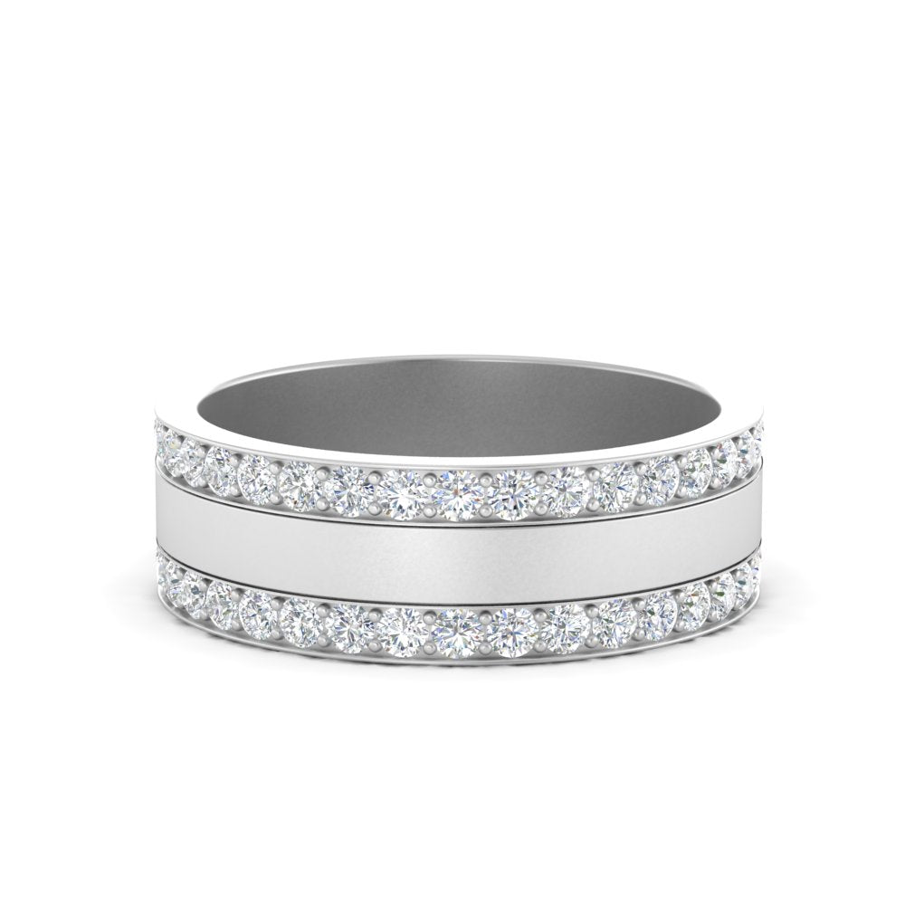 men’s double channel round diamond band | wide multi row design