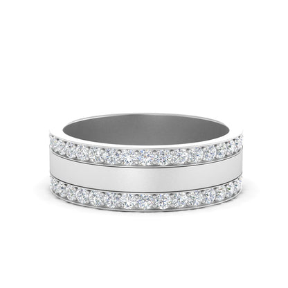 Men’s Double Channel Round Diamond Band | Wide Multi Row Design