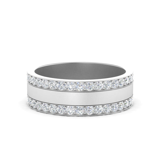 Men’s Double Channel Round Diamond Band | Wide Multi Row Design