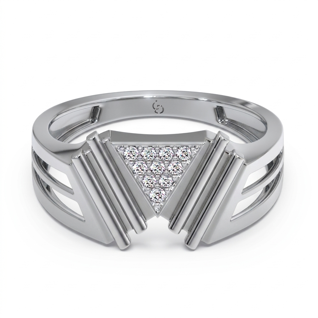 men’s triangle pavé diamond ring | modern geometric statement design