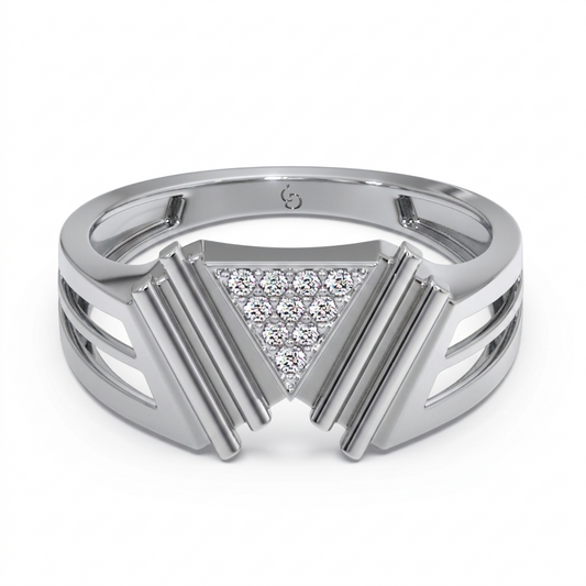 Men’s Triangle Pavé Diamond Ring | Modern Geometric Statement Design