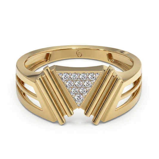 Men’s Triangle Pavé Diamond Ring | Modern Geometric Statement Design