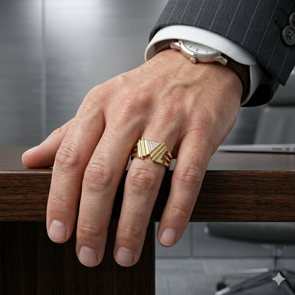 men’s triangle pavé diamond ring | modern geometric statement design