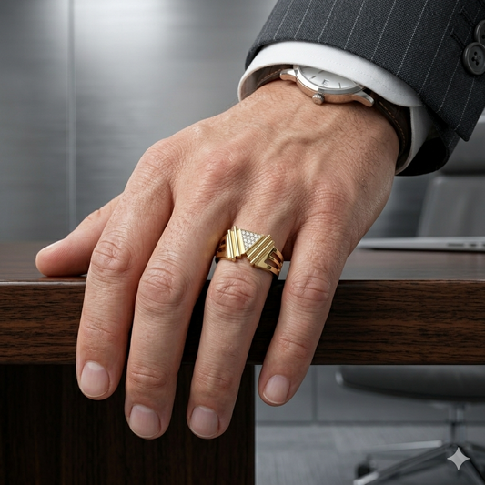 Men’s Triangle Pavé Diamond Ring | Modern Geometric Statement Design