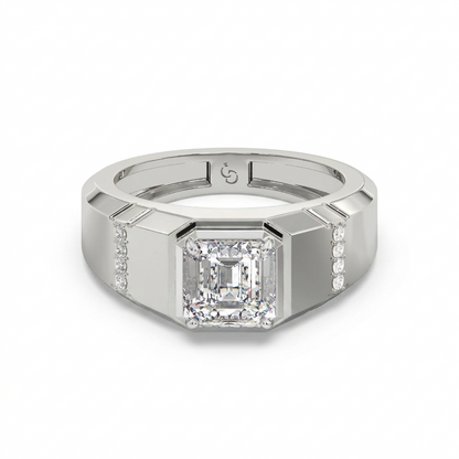 Men’s Emerald Cut Diamond Ring | Bold Solitaire with Side Accents