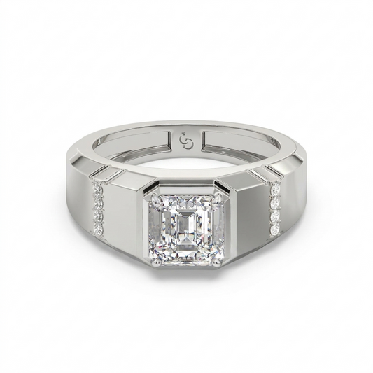 Men’s Emerald Cut Diamond Ring | Bold Solitaire with Side Accents
