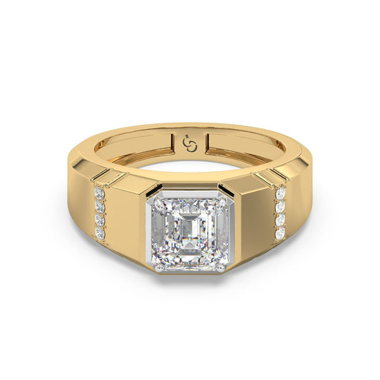 Men’s Emerald Cut Diamond Ring | Bold Solitaire with Side Accents