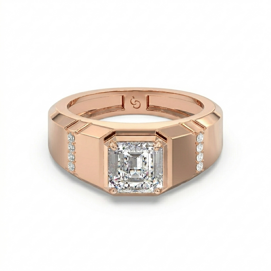 Men’s Emerald Cut Diamond Ring | Bold Solitaire with Side Accents