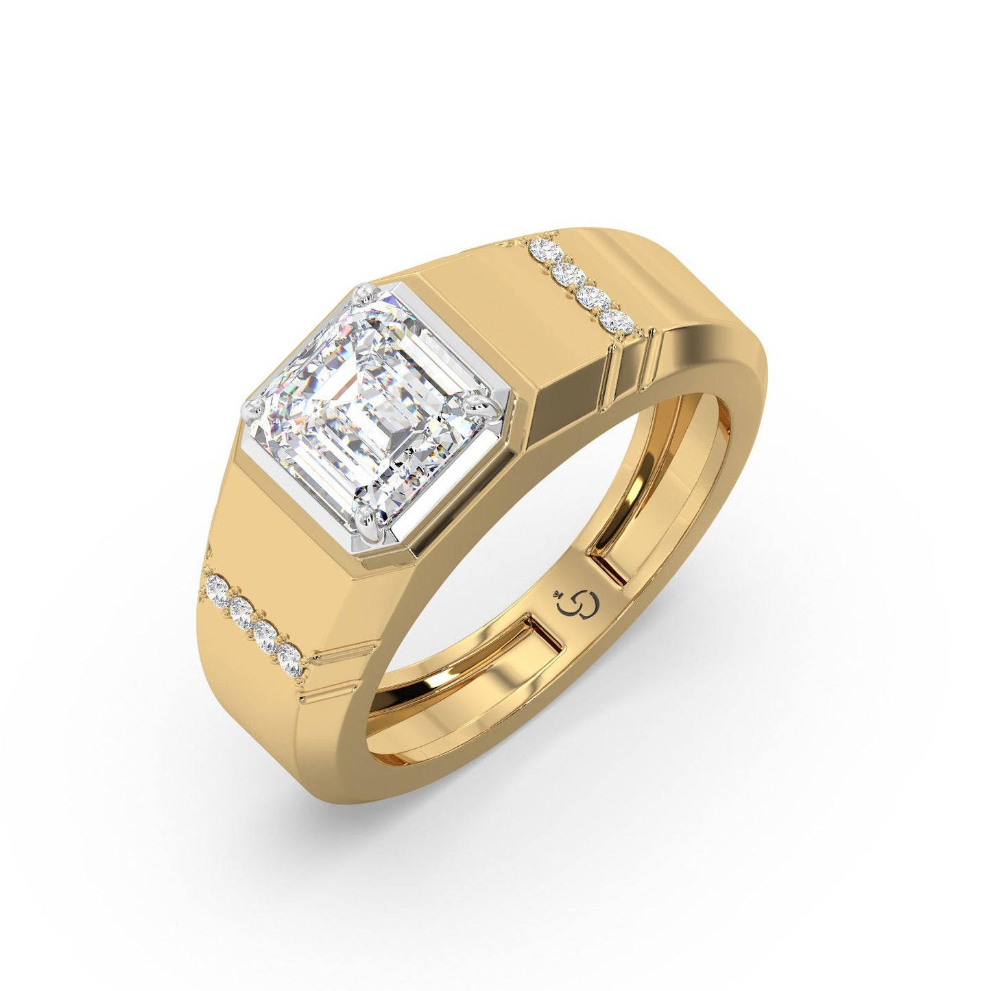 men’s emerald cut diamond ring | bold solitaire with side accents