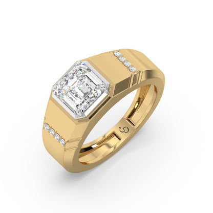 Men’s Emerald Cut Diamond Ring | Bold Solitaire with Side Accents