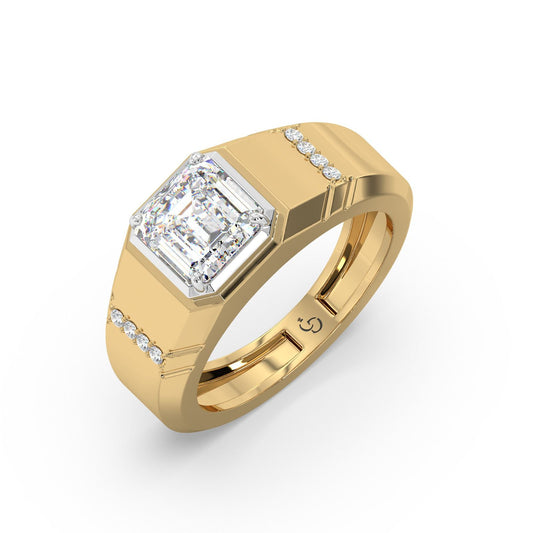 Men’s Emerald Cut Diamond Ring | Bold Solitaire with Side Accents