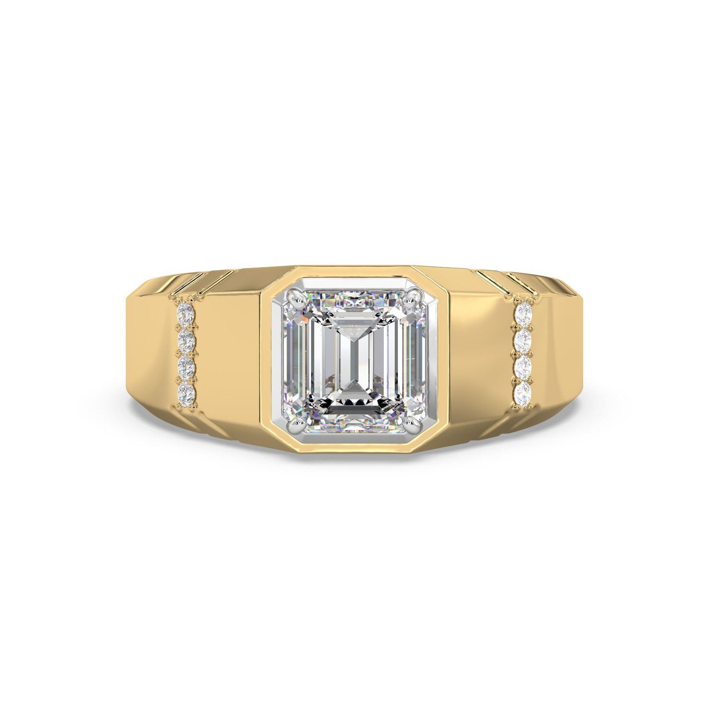 men’s emerald cut diamond ring | bold solitaire with side accents
