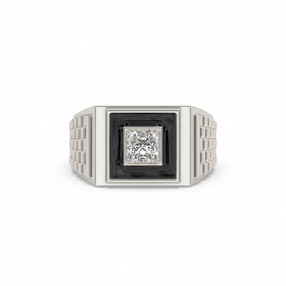 Men’s Princess Cut Diamond Ring | Black Enamel Geometric Signet Design