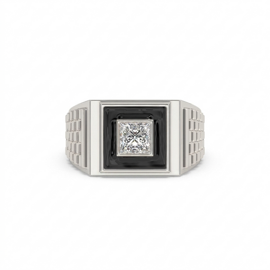 Men’s Princess Cut Diamond Ring | Black Enamel Geometric Signet Design