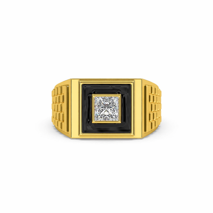 Men’s Princess Cut Diamond Ring | Black Enamel Geometric Signet Design