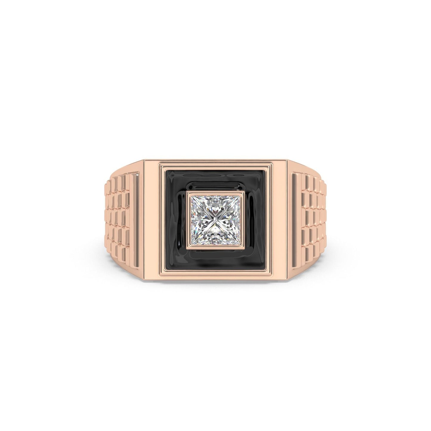 men’s princess cut diamond ring | black enamel geometric signet design