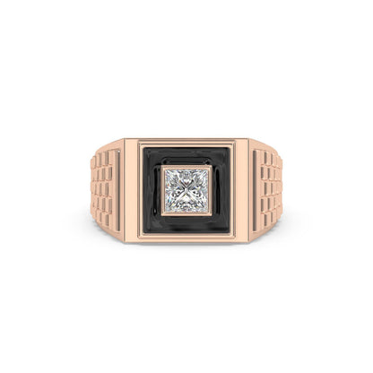 Men’s Princess Cut Diamond Ring | Black Enamel Geometric Signet Design