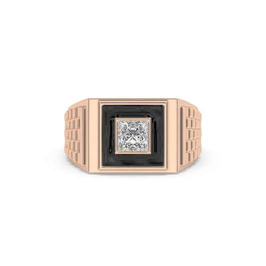 Men’s Princess Cut Diamond Ring | Black Enamel Geometric Signet Design