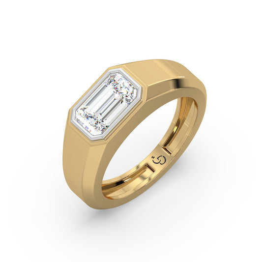 Men’s Emerald Cut Diamond Ring | Sleek Bezel Set Solitaire Design