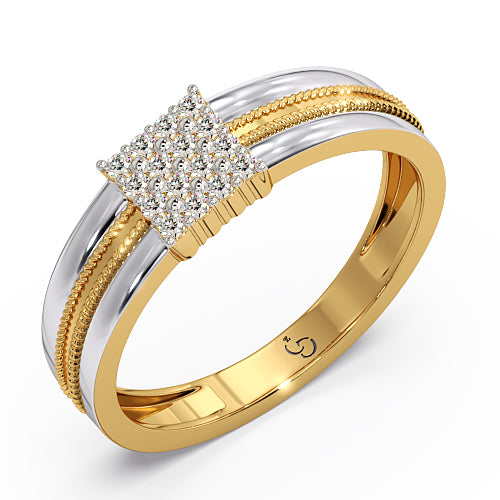 men’s square cluster diamond ring | two tone bold statement design