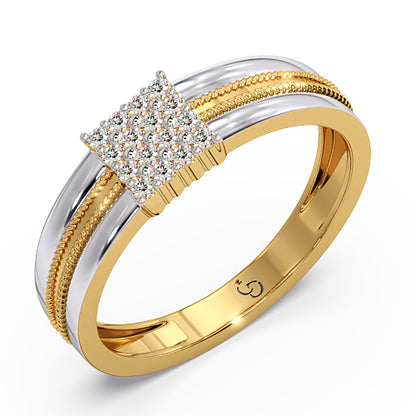 Men’s Square Cluster Diamond Ring | Two Tone Bold Statement Design