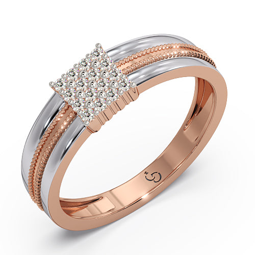 men’s square cluster diamond ring | two tone bold statement design