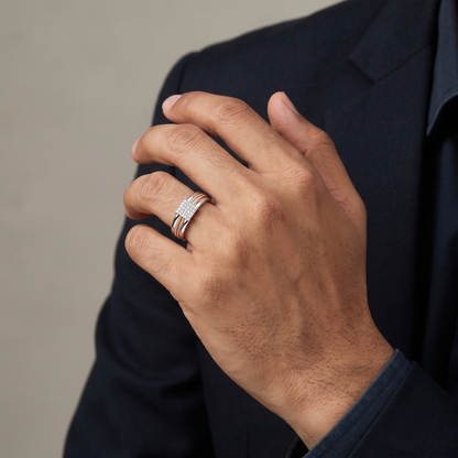 Men’s Square Cluster Diamond Ring | Two Tone Bold Statement Design