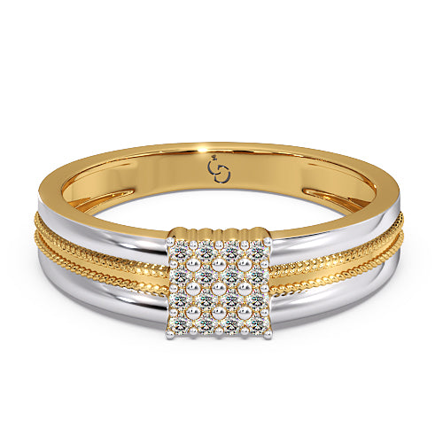 men’s square cluster diamond ring | two tone bold statement design