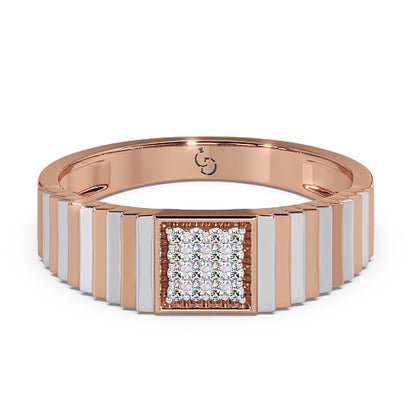 Men’s Square Cluster Diamond Ring | Two Tone Ribbed Band Design