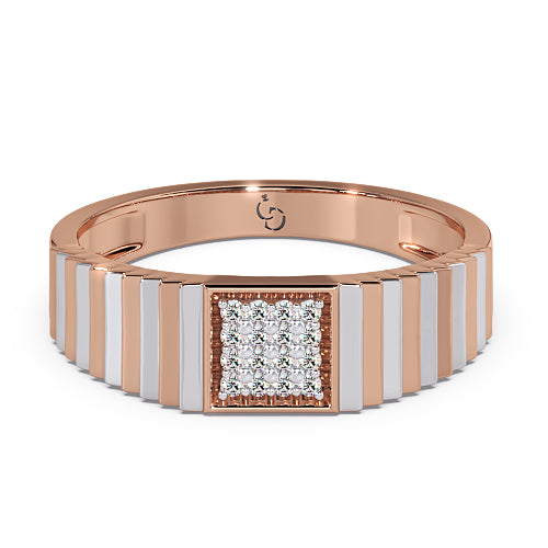 Men’s Square Cluster Diamond Ring | Two Tone Ribbed Band Design