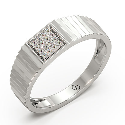 Men’s Square Cluster Diamond Ring | Two Tone Ribbed Band Design