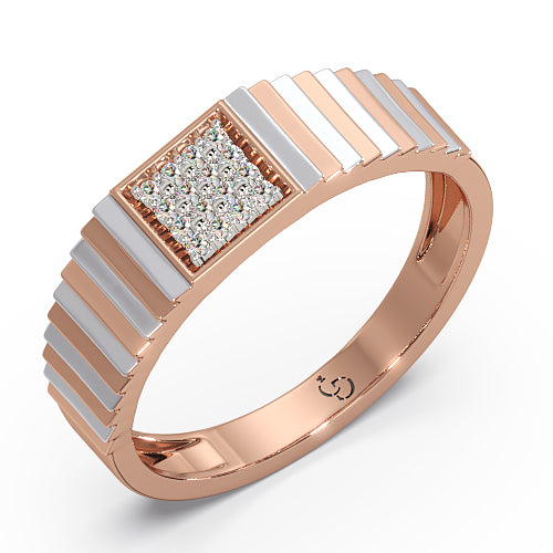 Men’s Square Cluster Diamond Ring | Two Tone Ribbed Band Design