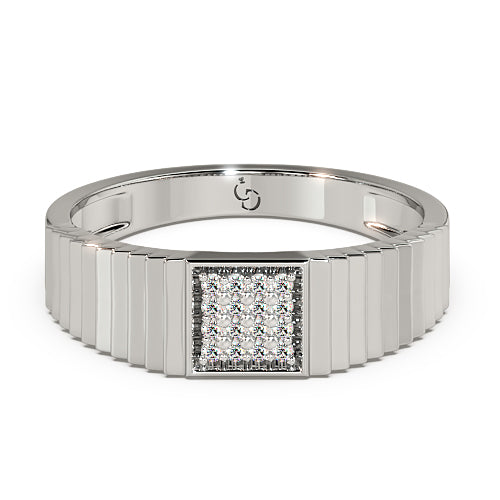 men’s square cluster diamond ring | two tone ribbed band design