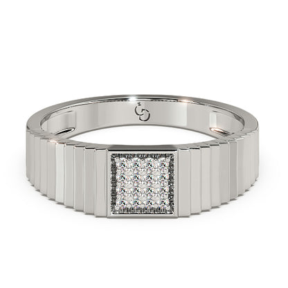 Men’s Square Cluster Diamond Ring | Two Tone Ribbed Band Design